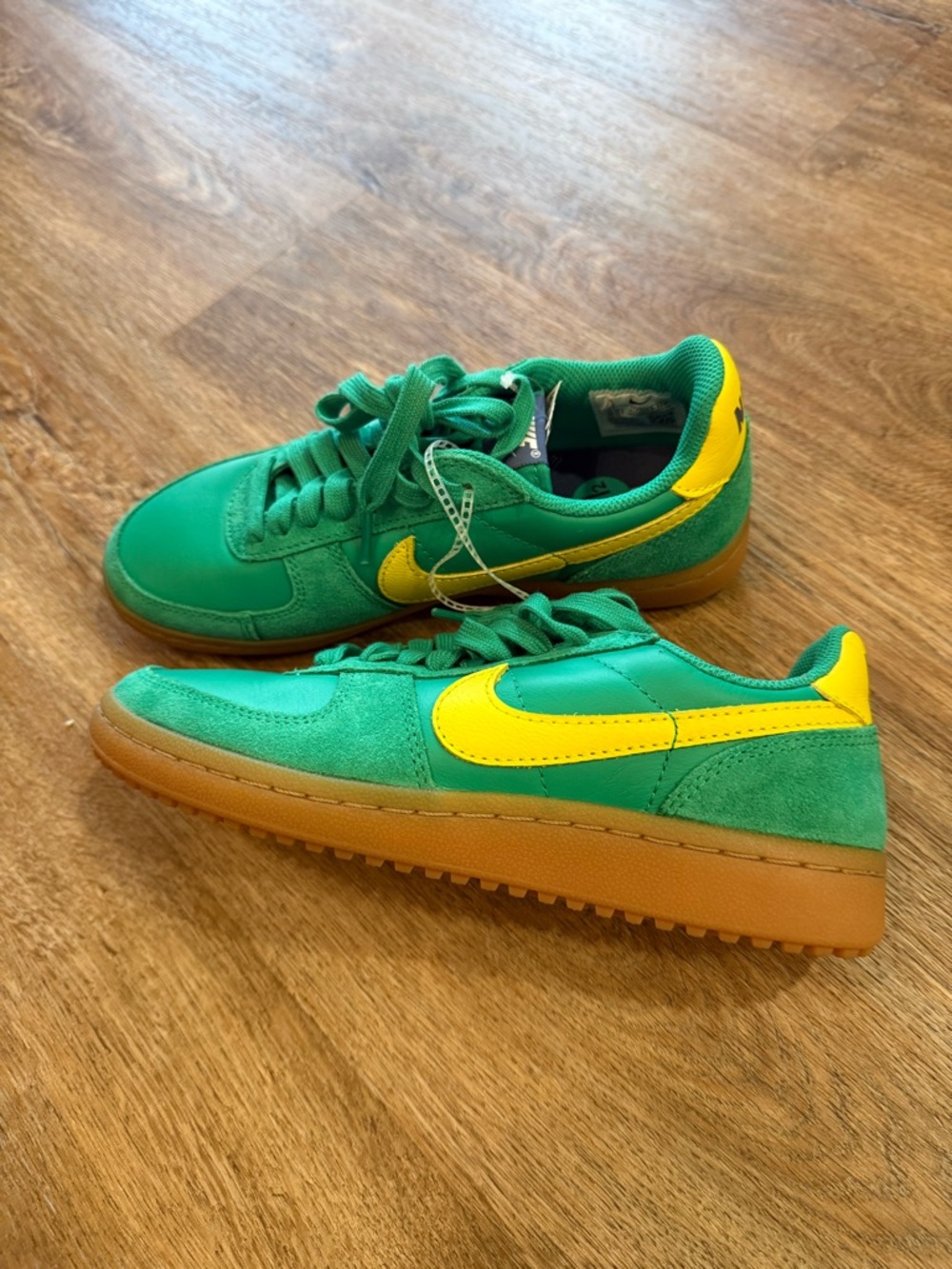 Nike Green and Yellow Low-Top Sneakers with Gum Sole
